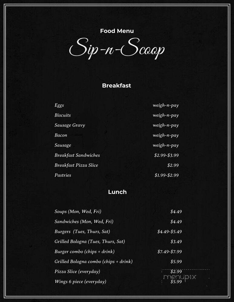 Sip-n-Scoop - College Grove, TN menu_pic