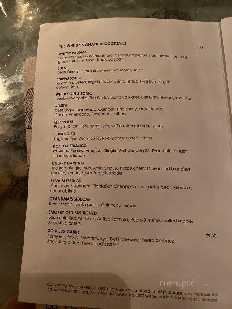 The Whitby Bar and Restaurant - New York, NY menu_pic