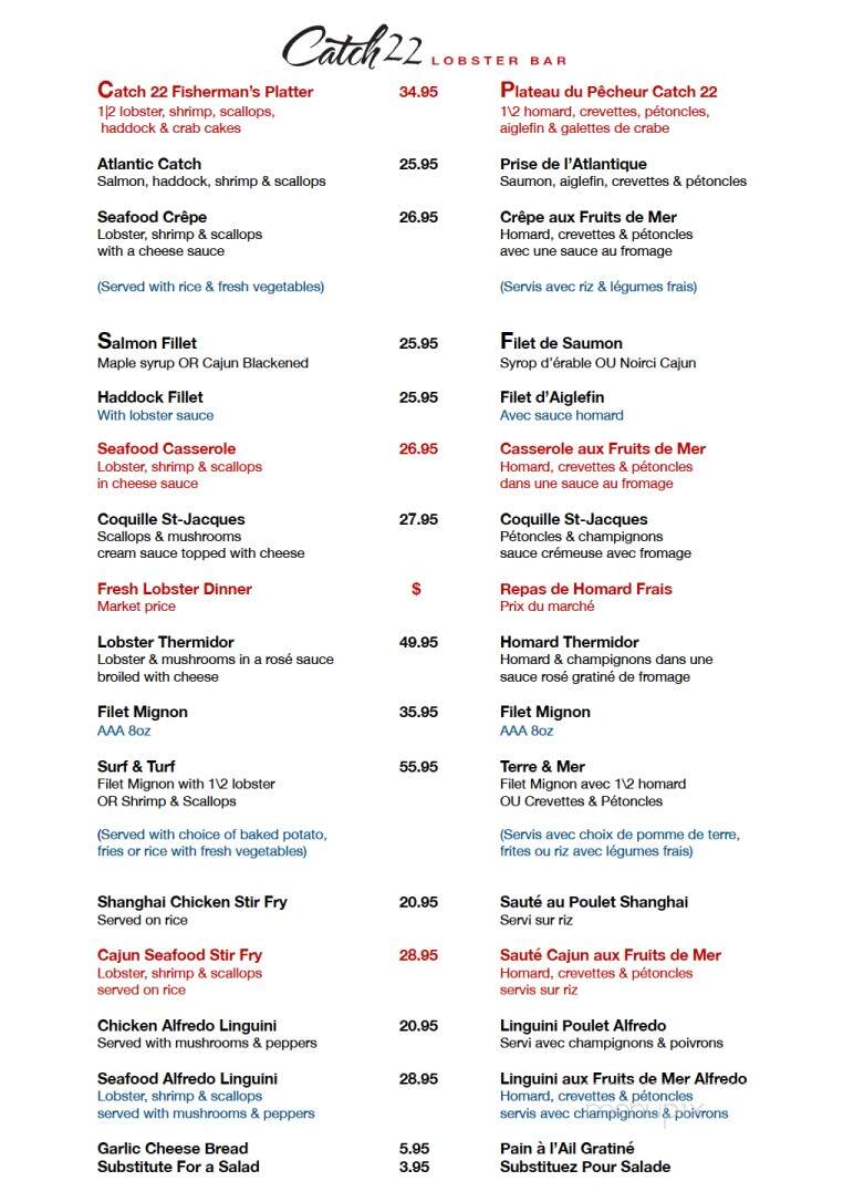 Catch 22 - Moncton, NB menu_pic