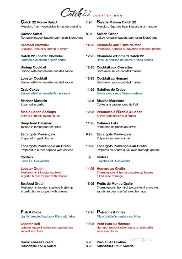 Catch 22 - Moncton, NB menu_pic