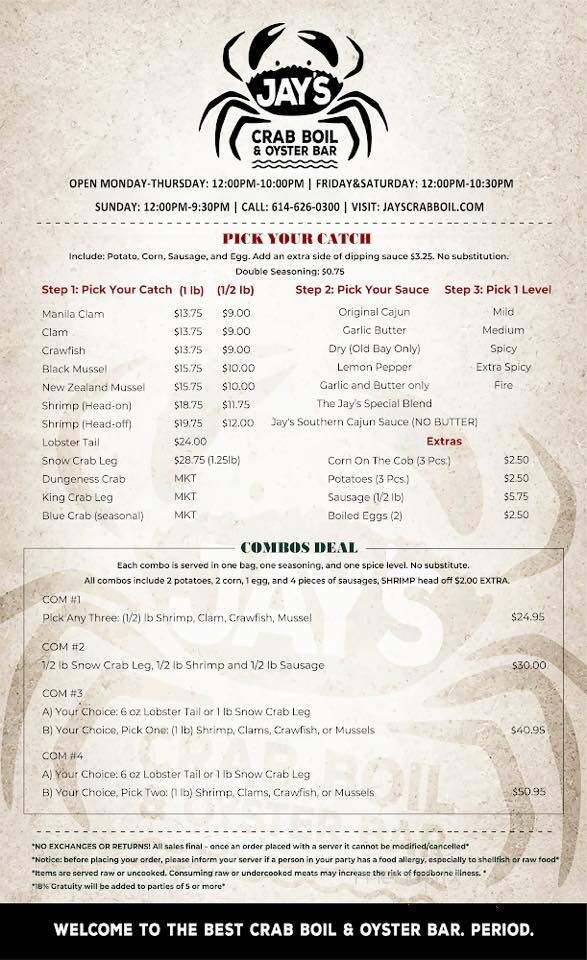 Jay's Crab Boil & Oyster Bar - Pickerington, OH menu_pic