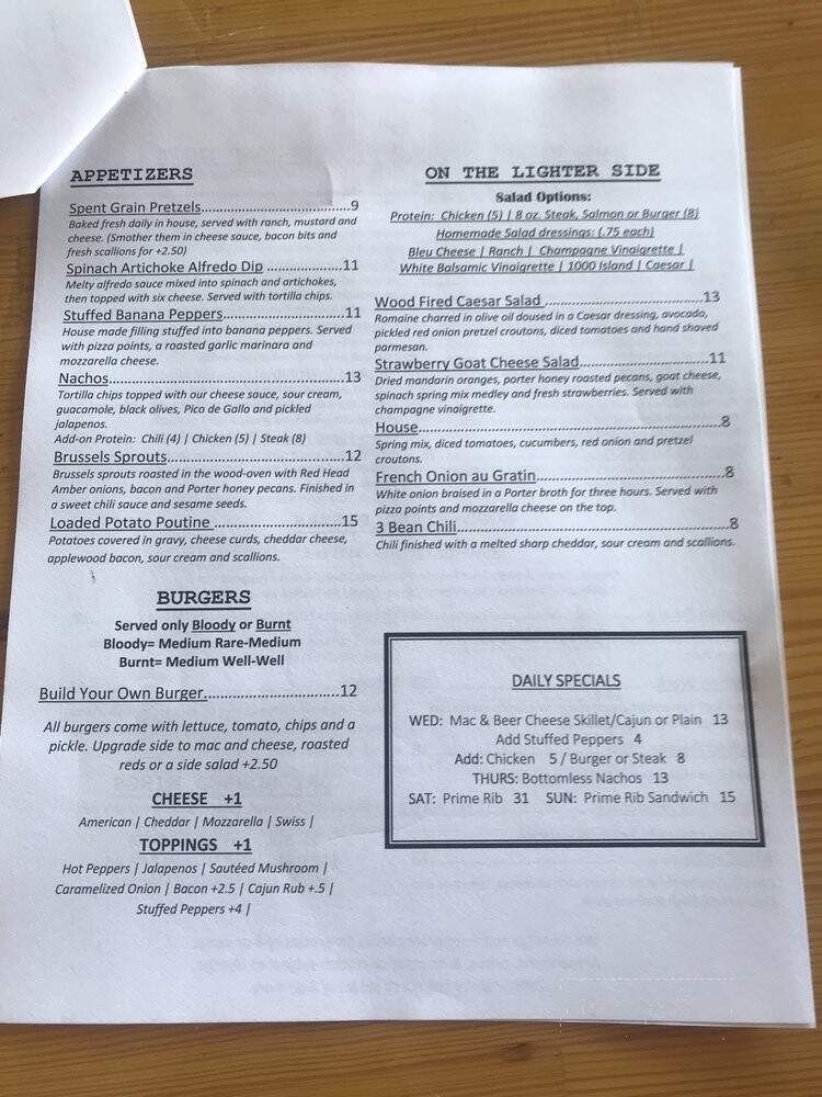 Woodcock Brothers Brewery - Wilson, NY menu_pic