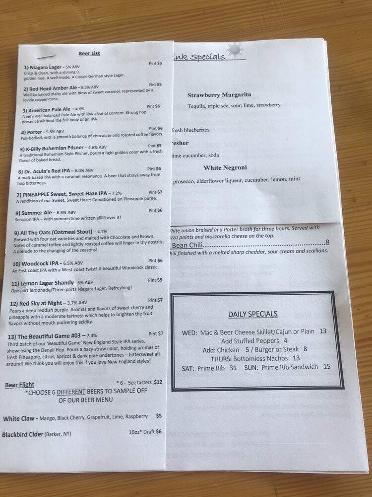 Woodcock Brothers Brewery - Wilson, NY menu_pic