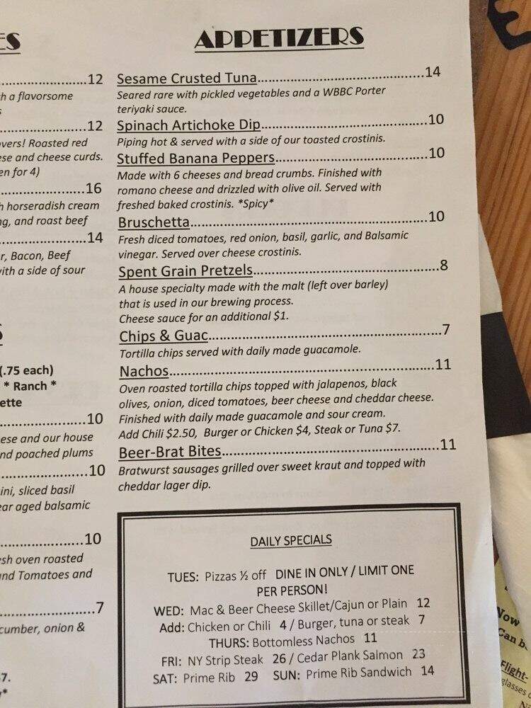 Woodcock Brothers Brewery - Wilson, NY menu_pic