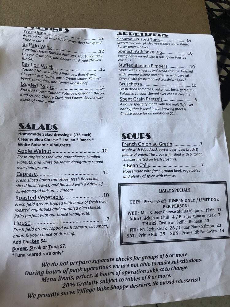 Woodcock Brothers Brewery - Wilson, NY menu_pic