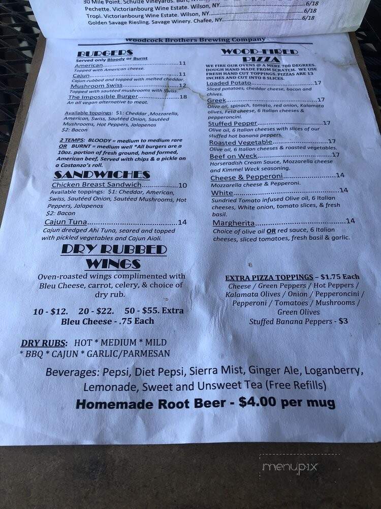 Woodcock Brothers Brewery - Wilson, NY menu_pic