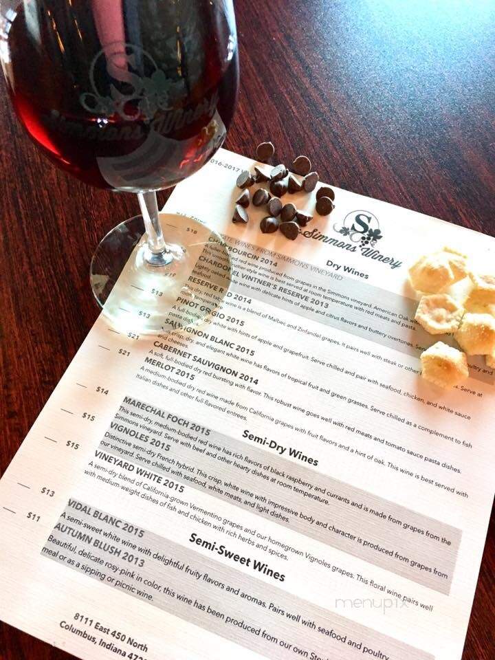 Simmons Winery - Columbus, IN menu_pic