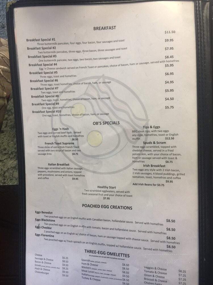 O.B.'s Cafe - North Quincy, MA menu_pic