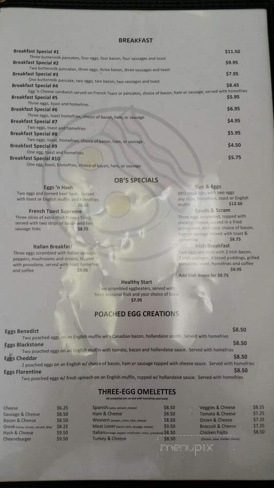 O.B.'s Cafe - North Quincy, MA menu_pic