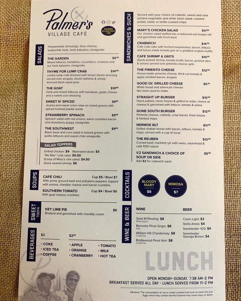 Palmer's Village Cafe - St Simons Island, GA menu_pic