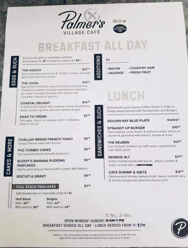 Palmer's Village Cafe - St Simons Island, GA menu_pic