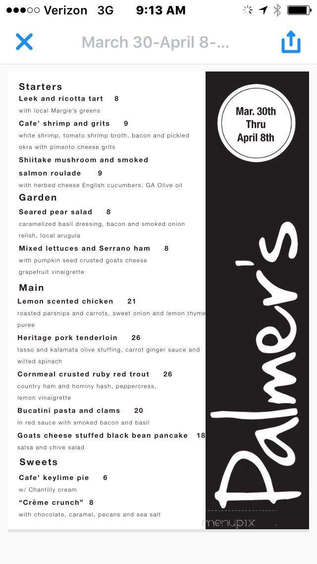 Palmer's Village Cafe - St Simons Island, GA menu_pic