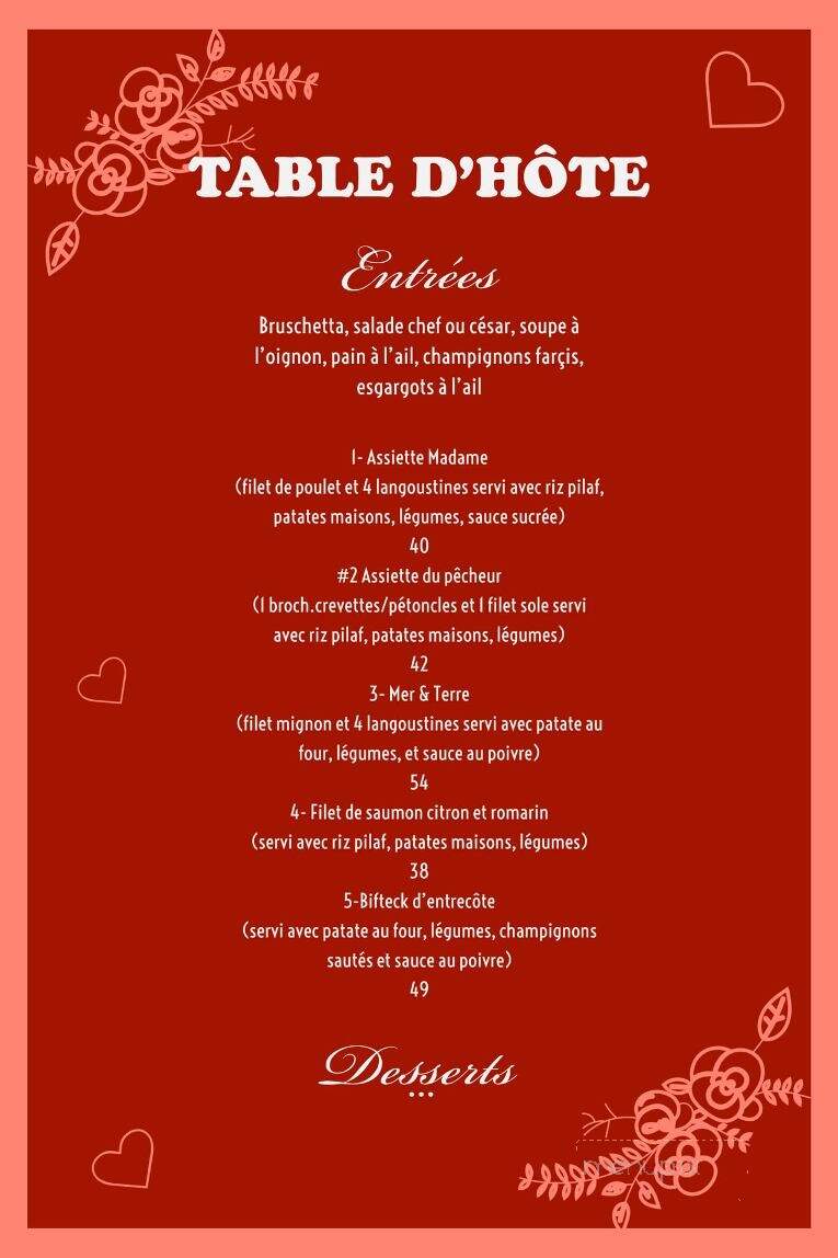 Restaurant Le Chardo - Alfred, ON menu_pic