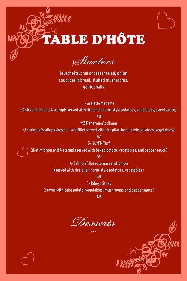 Restaurant Le Chardo - Alfred, ON menu_pic