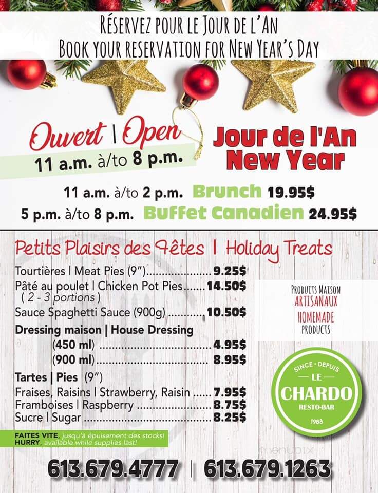Restaurant Le Chardo - Alfred, ON menu_pic