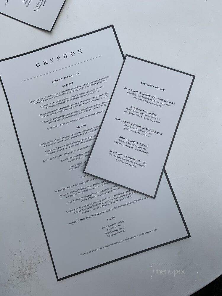 Gryphon Tea Room - Savannah, GA menu_pic