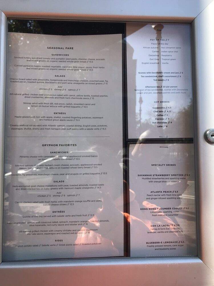 Gryphon Tea Room - Savannah, GA menu_pic