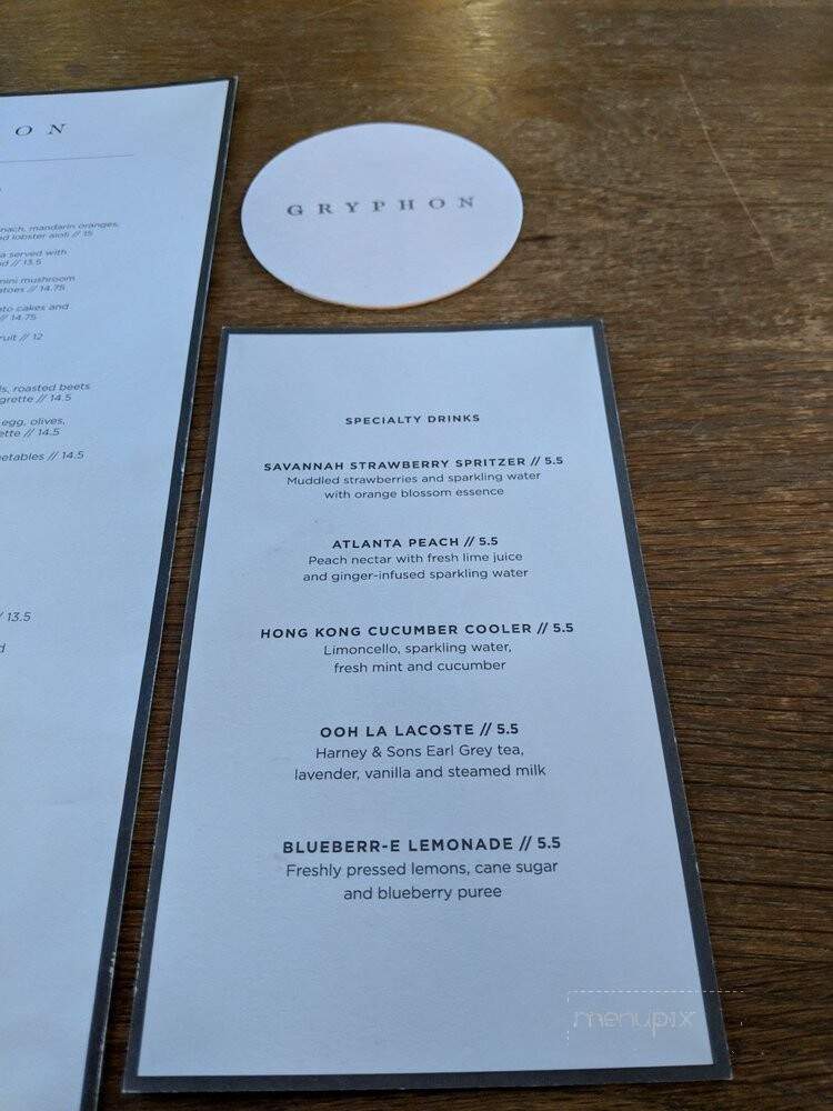 Gryphon Tea Room - Savannah, GA menu_pic