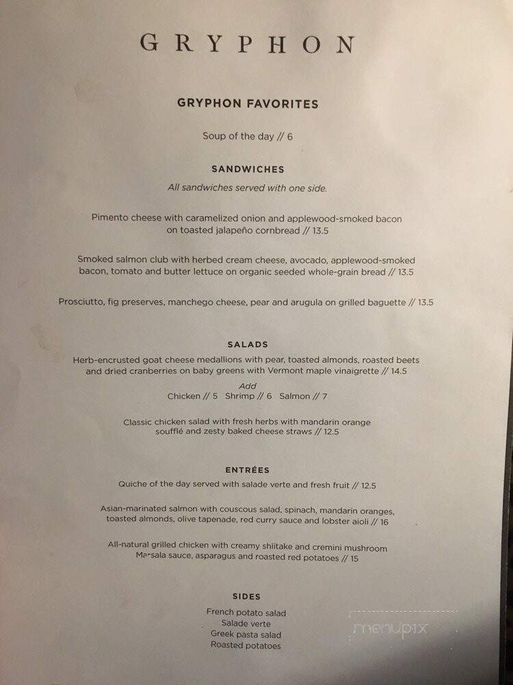 Gryphon Tea Room - Savannah, GA menu_pic