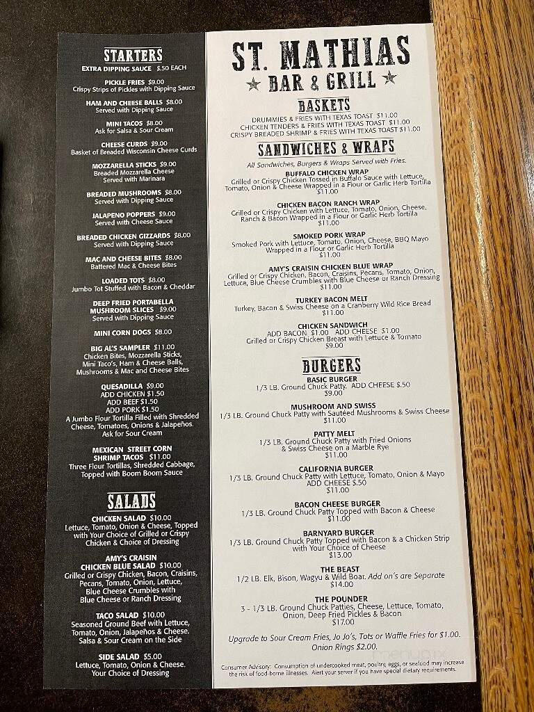 St Mathias Bar & Grill - Fort Ripley, MN menu_pic