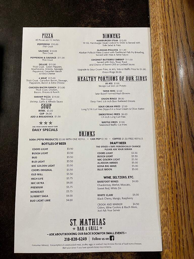 St Mathias Bar & Grill - Fort Ripley, MN menu_pic