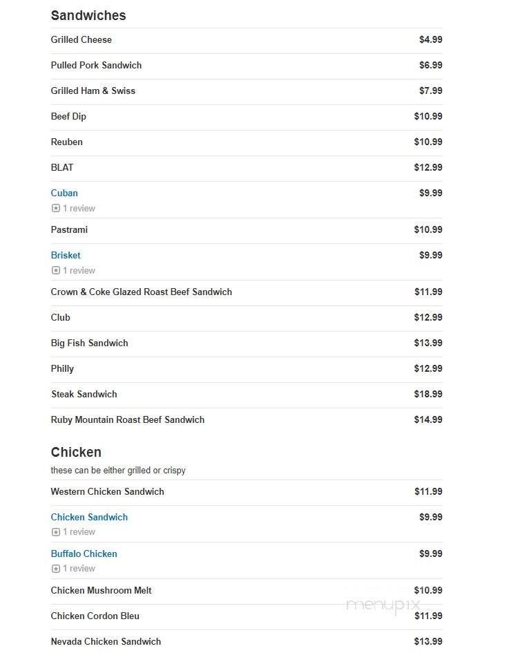 Muley's Bar & Family Grill - Elko, NV menu_pic