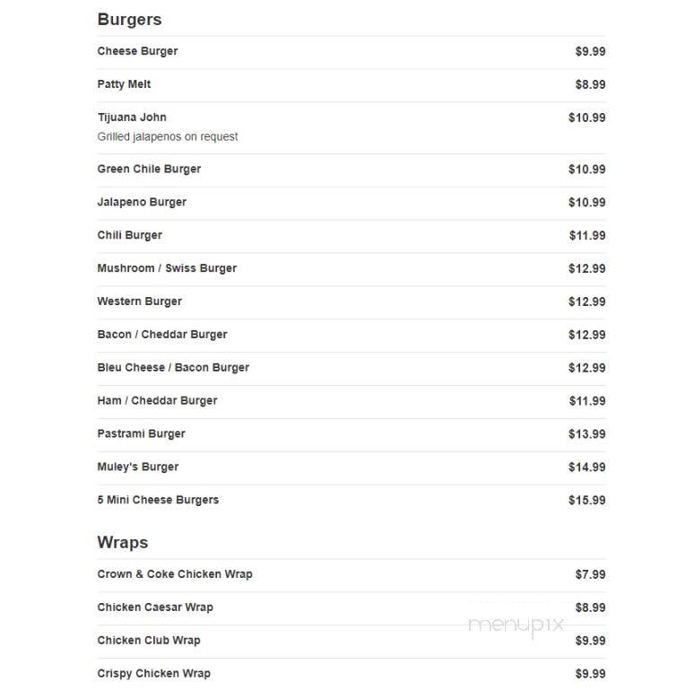 Muley's Bar & Family Grill - Elko, NV menu_pic
