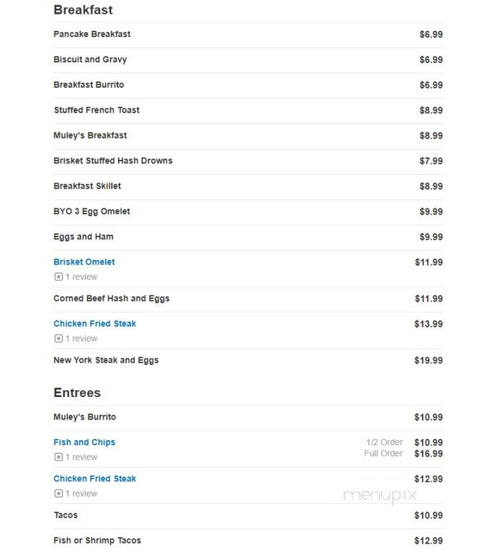 Muley's Bar & Family Grill - Elko, NV menu_pic