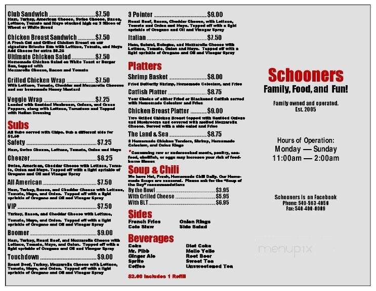 Schooners - Roanoke, VA menu_pic