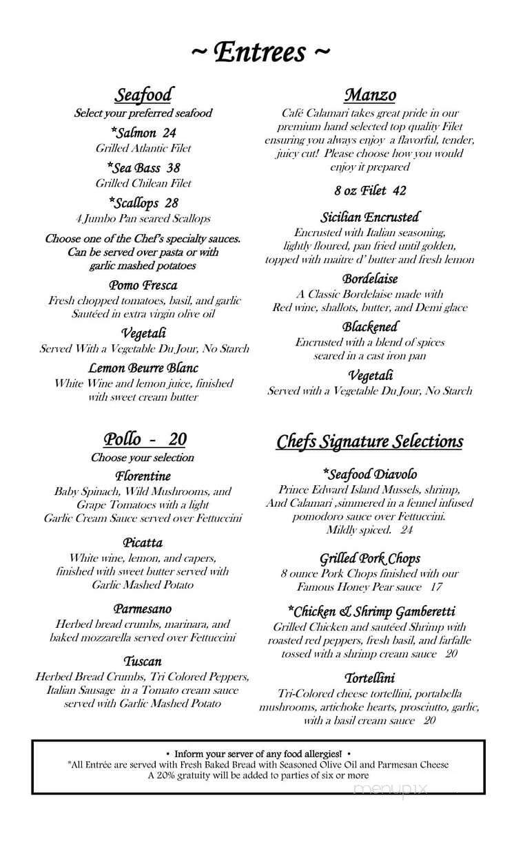Cafe Calamari - Williams Bay, WI menu_pic