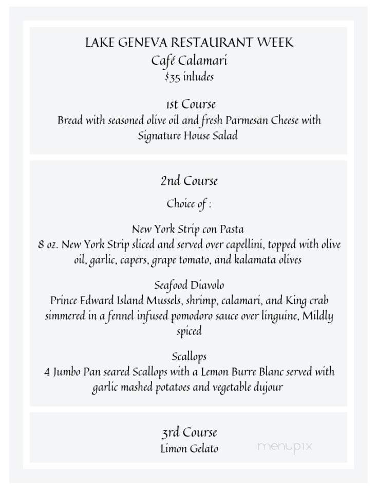 Cafe Calamari - Williams Bay, WI menu_pic