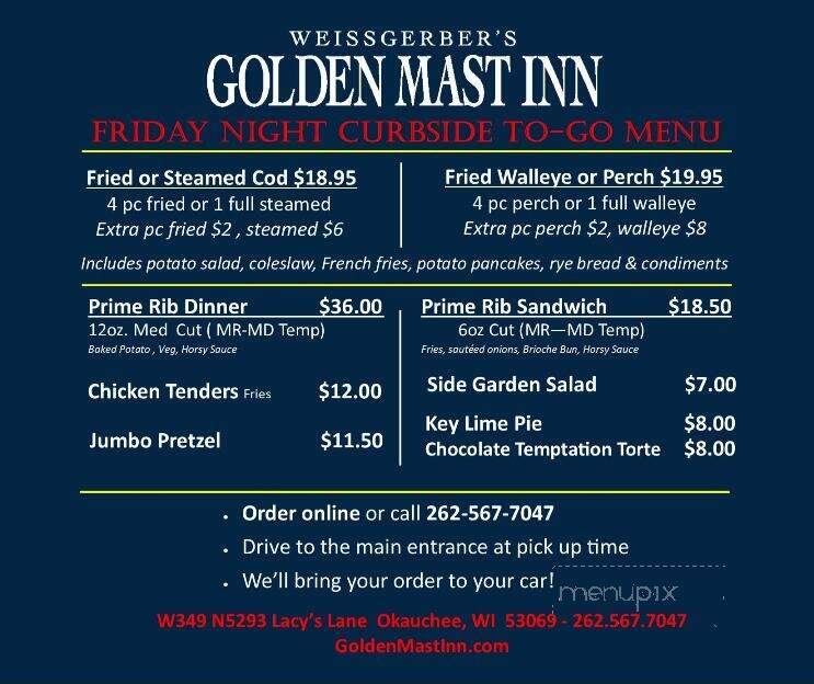 Weissgerber's Golden Mast Inn - Watertown, WI menu_pic
