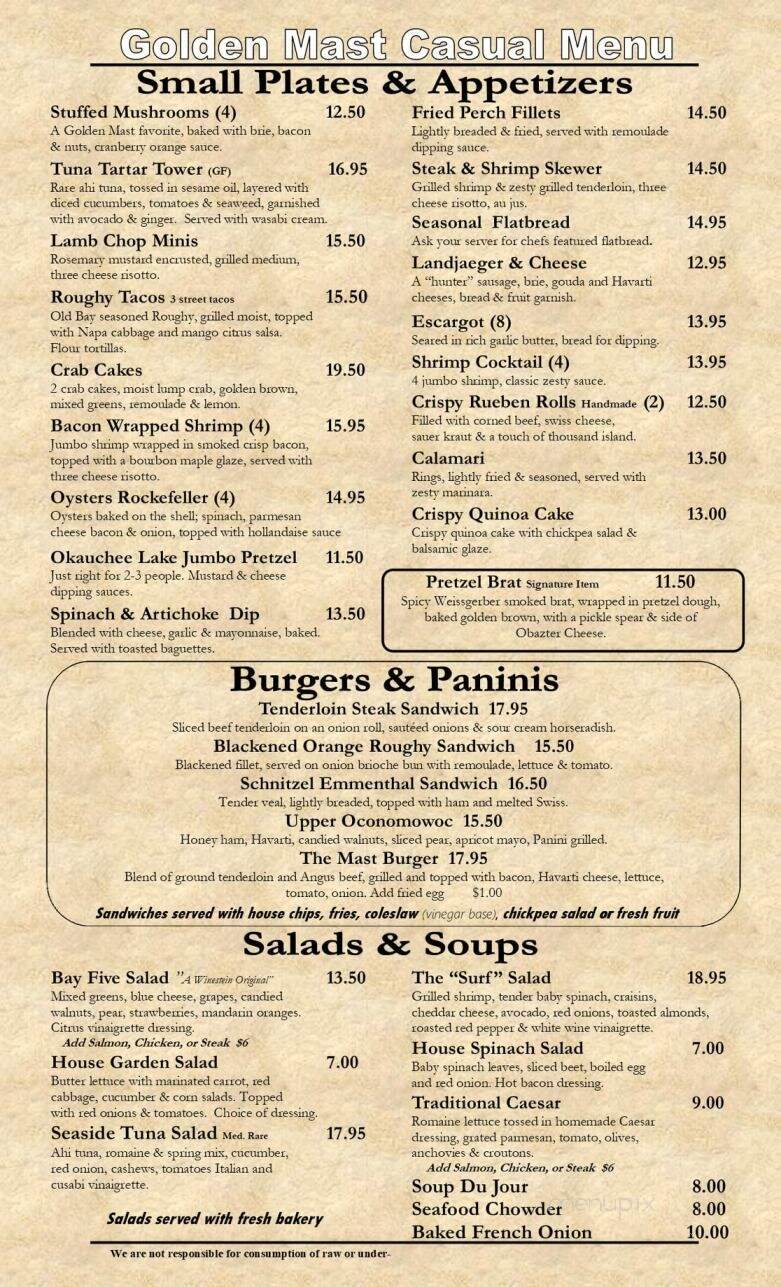 Weissgerber's Golden Mast Inn - Watertown, WI menu_pic