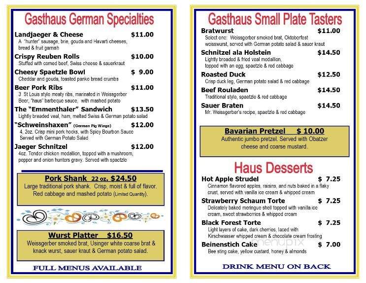 Weissgerber's Golden Mast Inn - Watertown, WI menu_pic