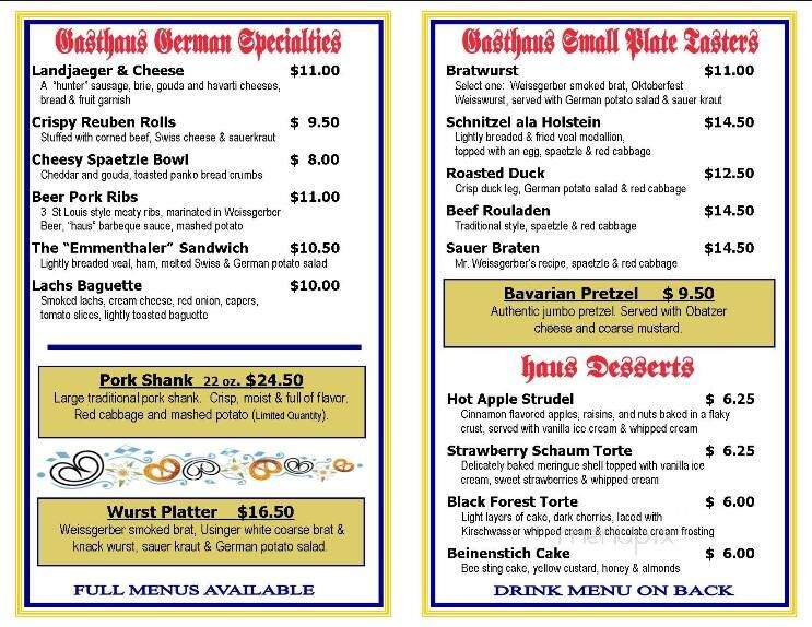 Weissgerber's Golden Mast Inn - Watertown, WI menu_pic