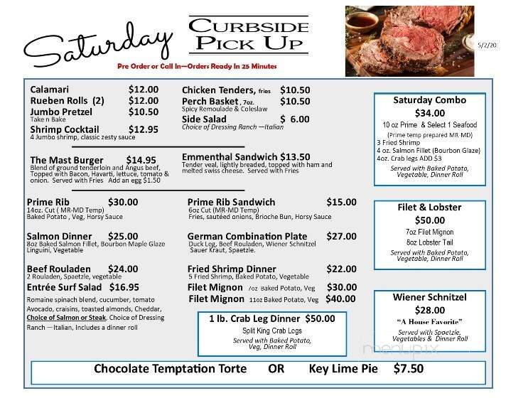 Weissgerber's Golden Mast Inn - Watertown, WI menu_pic