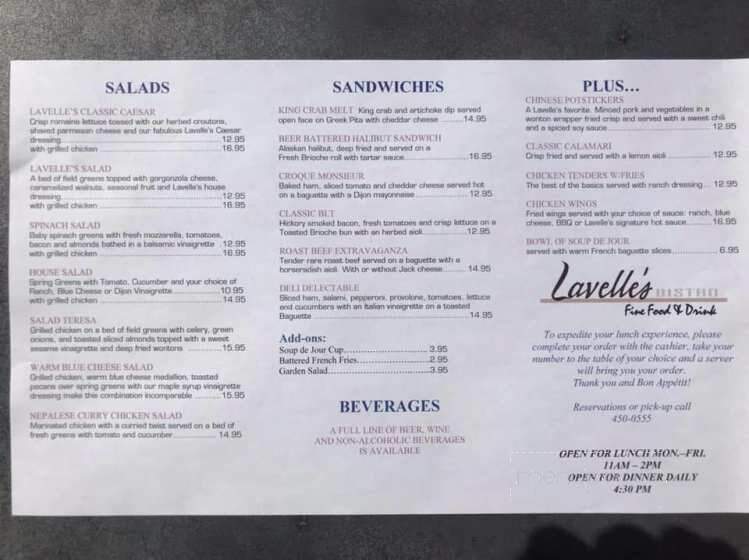 Lavelle's Bistro - Fairbanks, AK menu_pic