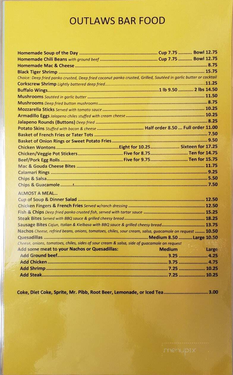 Outlaws Bar & Grill - Atascadero, CA menu_pic