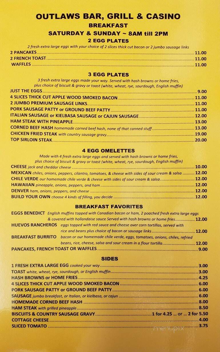 Outlaws Bar & Grill - Atascadero, CA menu_pic