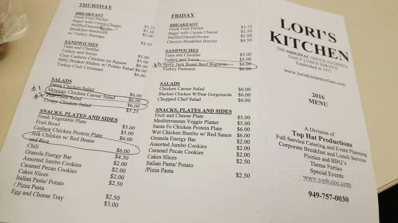 Lori's Kitchen - Irvine, CA menu_pic