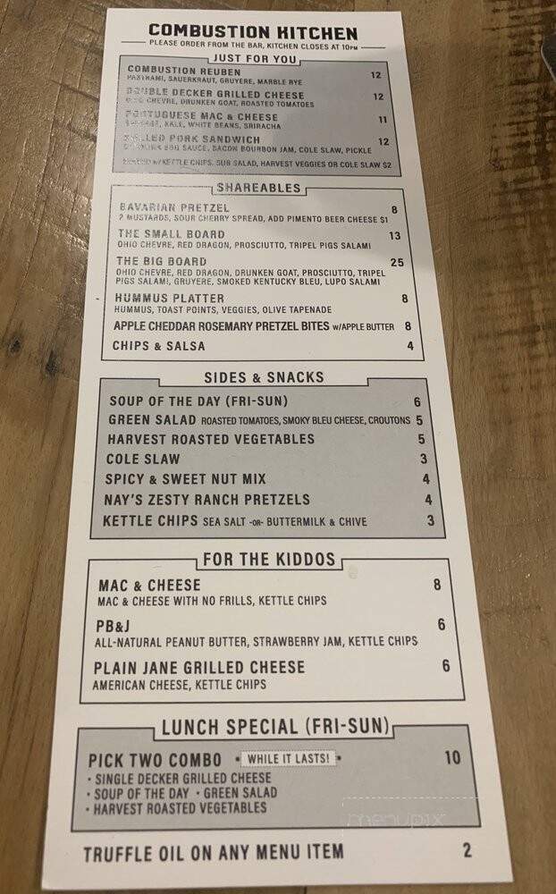 Combustion Brewery & Taproom - Pickerington, OH menu_pic