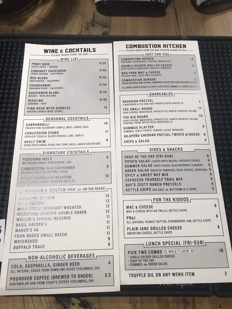 Combustion Brewery & Taproom - Pickerington, OH menu_pic