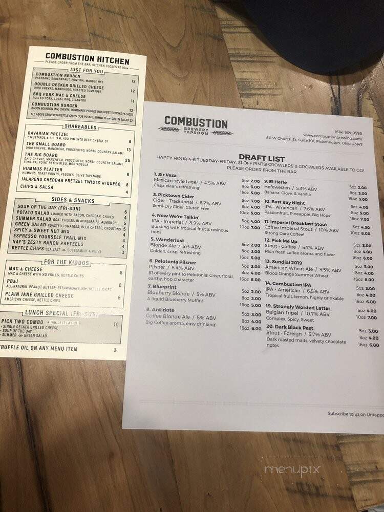 Combustion Brewery & Taproom - Pickerington, OH menu_pic