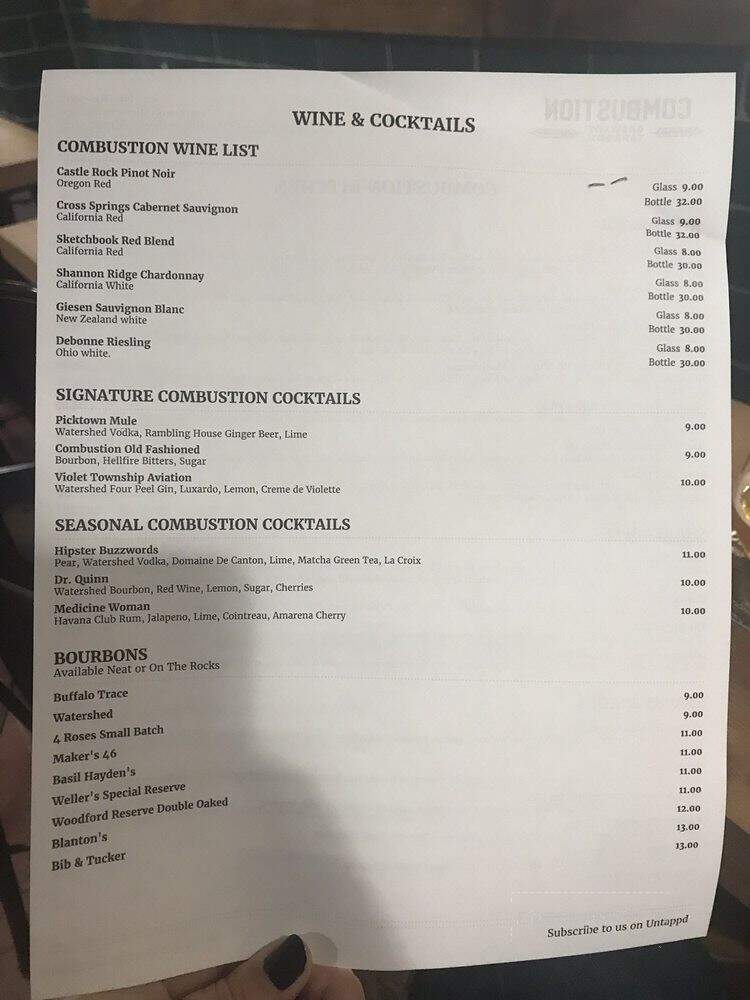 Combustion Brewery & Taproom - Pickerington, OH menu_pic