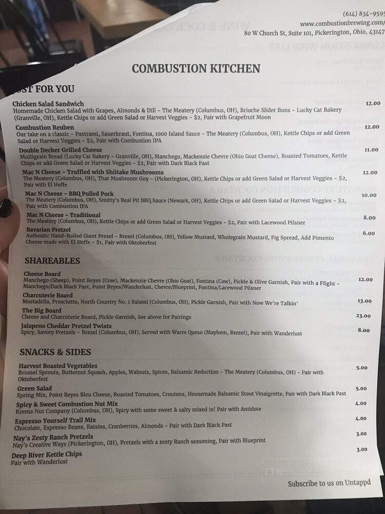Combustion Brewery & Taproom - Pickerington, OH menu_pic