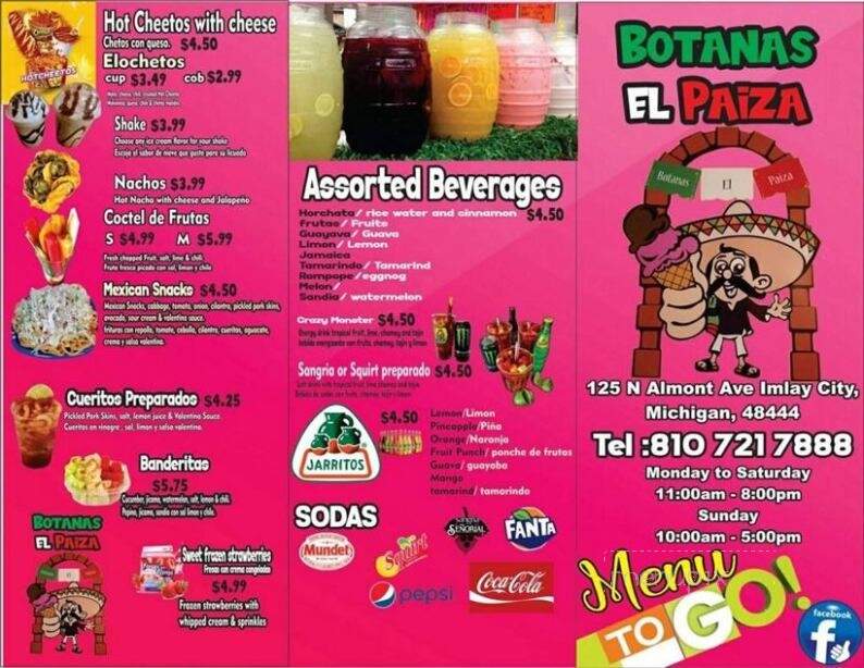 Botanas El Paiza - Imlay City, MI menu_pic