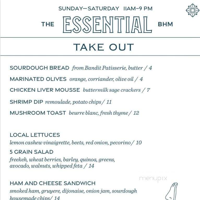 The Essential - Birmingham, AL menu_pic