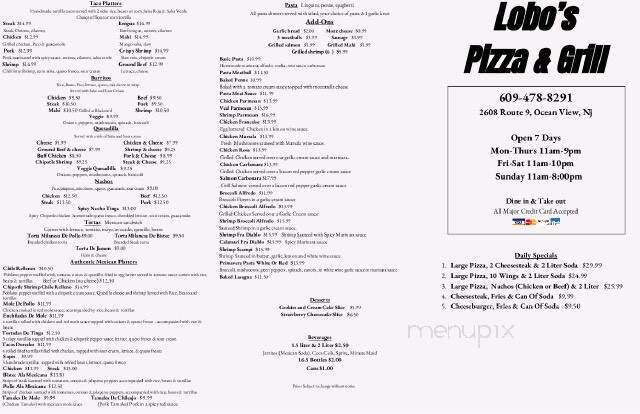 Lobo's Pizza & Grill - Ocean View, NJ menu_pic