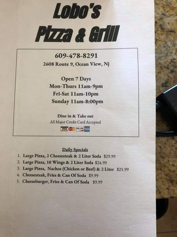 Lobo's Pizza & Grill - Ocean View, NJ menu_pic