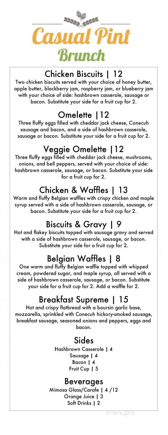The Casual Pint The Grove - Hoover, AL menu_pic